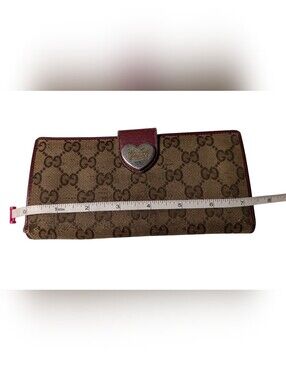 Gucci Brown Monogram Lovey Heart-Accent Wallet Leather Preloved Worn Italy Faded